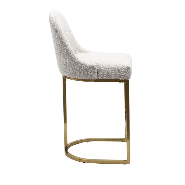 Set of 2 Beige Boucle Kitchen Stools with Brass Legs - Callie