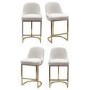 Set of 4 Beige Boucle Kitchen Stools with Brass Legs - Callie