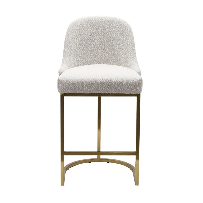 Set of 4 Beige Boucle Kitchen Stools with Brass Legs - Callie