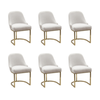 Set of 6 Beige Boucle Dining Chairs with Gold Legs - Callie