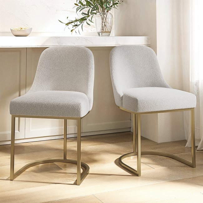 Set of 6 Beige Boucle Dining Chairs with Gold Legs - Callie