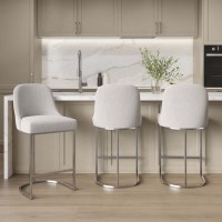 Set of 3 Beige Boucle and Chrome Kitchen Stool - Callie 