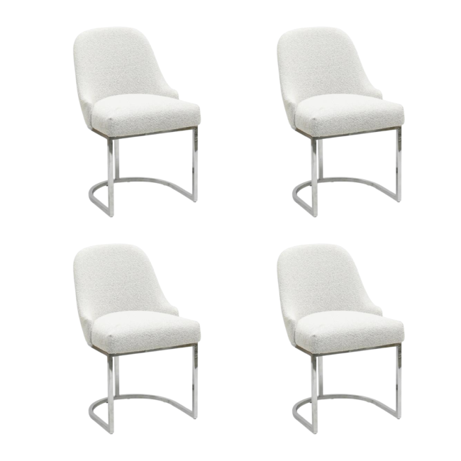 Set of 4 Beige Boucle Dining Chairs with Chrome Legs - Callie