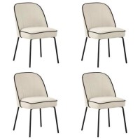 Set of 4 Cream Fabric Dining Chairs with Contrast Piped Detail - Celia