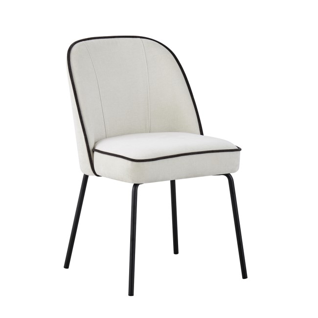 Set of 2 Cream Fabric Dining Chairs with Contrast Piped Detail - Celia