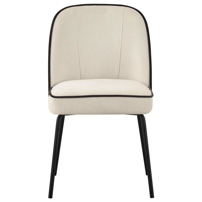 Set of 2 Cream Fabric Dining Chairs with Contrast Piped Detail - Celia