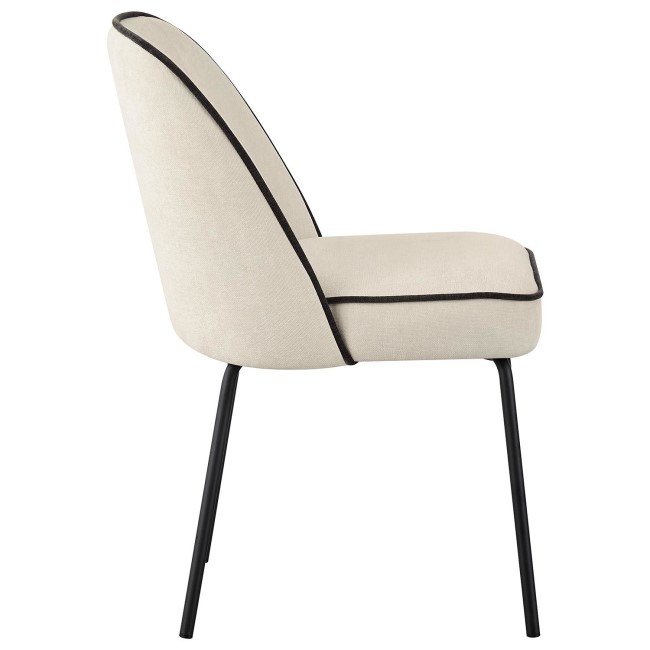 Set of 2 Cream Fabric Dining Chairs with Contrast Piped Detail - Celia