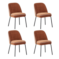 Set of 4 Rust Fabric Dining Chairs with Ivory Piped Detail - Celia