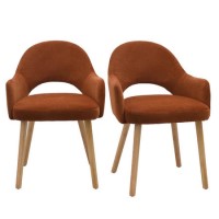 Set of 2 Burnt Orange Fabric Dining Chairs with Oak Legs - Colbie