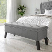 Cushioned End-of-Bed Ottoman Storage Bench in Grey Velvet - Cameron