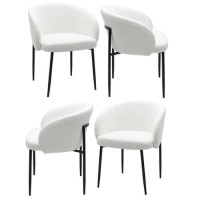 Set of 4 White Boucle Upholstered Dining Chairs - Cora