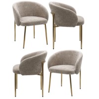 Set of 4 Mink Upholstered Dining Chairs with Brass Legs - Cora