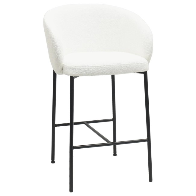 Set of 3 White Boucle Upholstered Kitchen Stools with Black Legs and Back - Cora