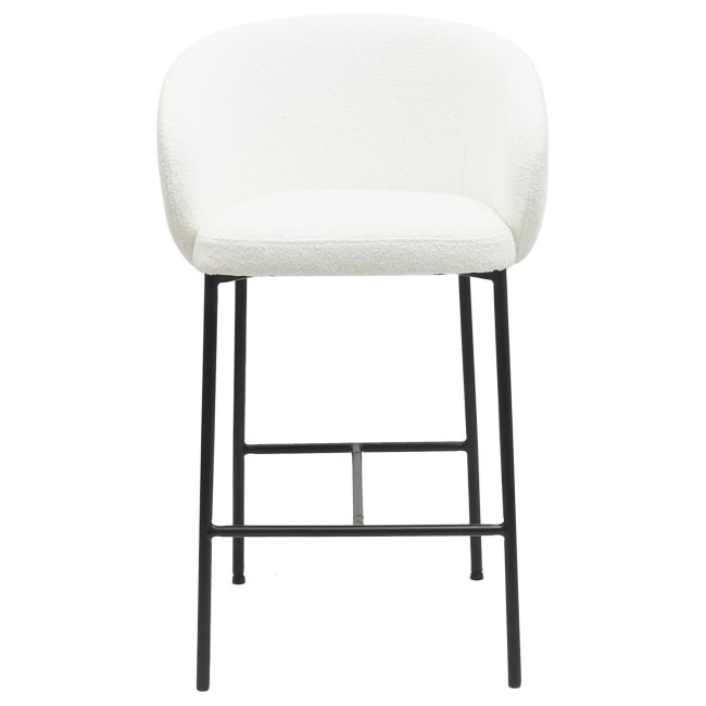 Set of 3 White Boucle Upholstered Kitchen Stools with Black Legs and Back - Cora