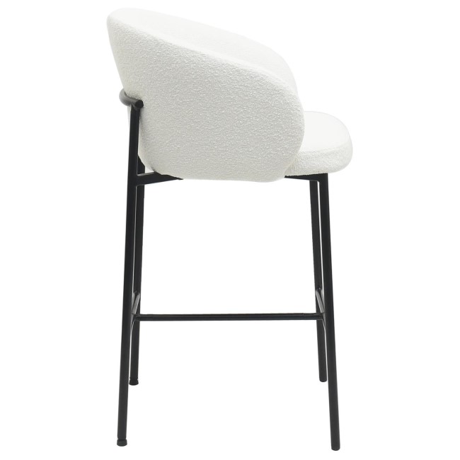 Set of 3 White Boucle Upholstered Kitchen Stools with Black Legs and Back - Cora