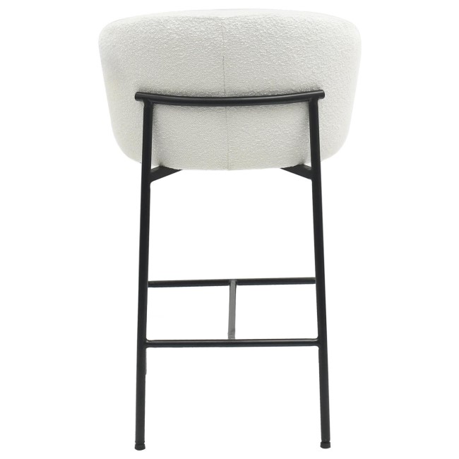 Set of 3 White Boucle Upholstered Kitchen Stools with Black Legs and Back - Cora