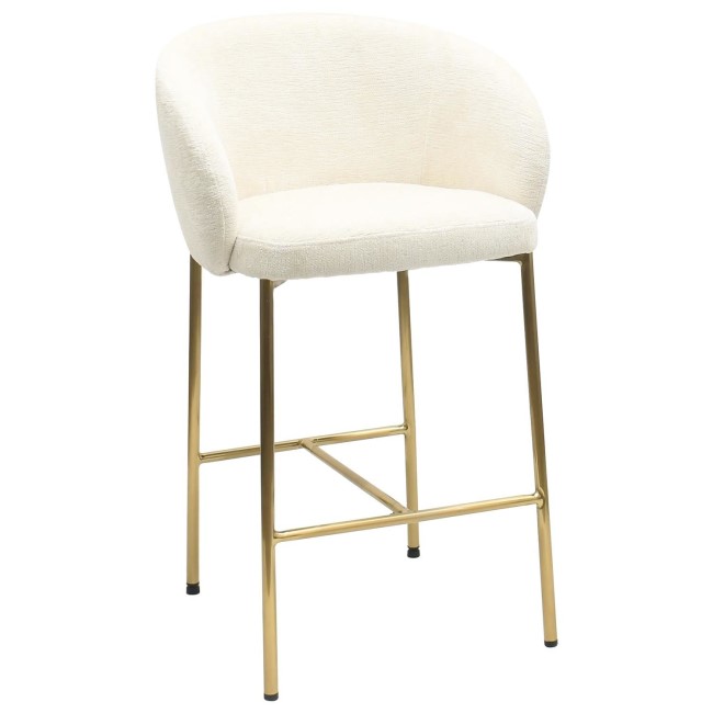 Cream Upholstered Kitchen Stool with Brass Legs and Back - Cora