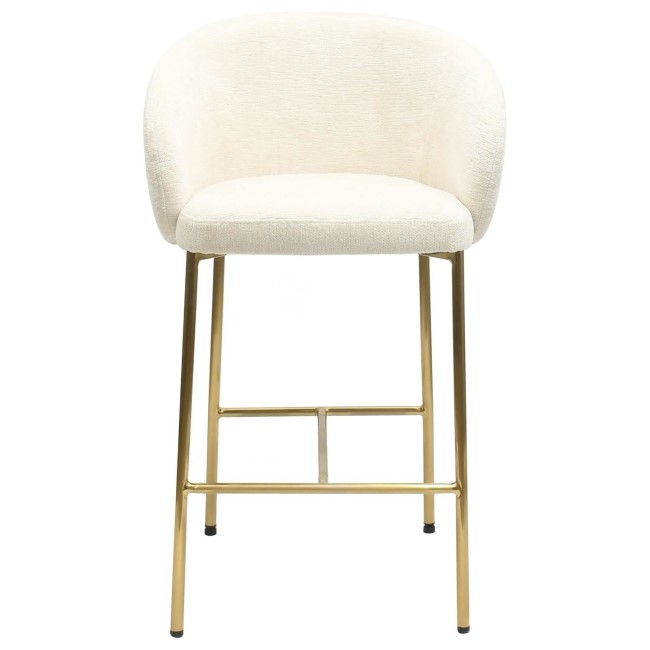 Cream Upholstered Kitchen Stool with Brass Legs and Back - Cora