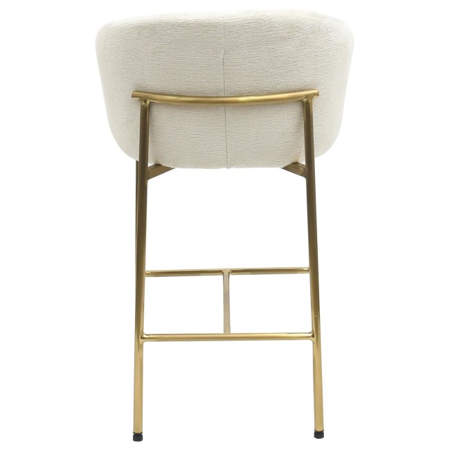 Cream Upholstered Kitchen Stool with Brass Legs and Back - Cora