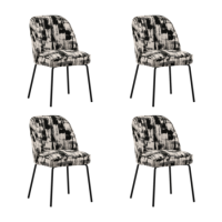 Set of 4 Cream and Black Jacquard Fabric Dining Chairs - Colette