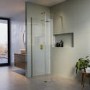 Walk In Shower 800mm Brushed Brass Frameless with 300mm Hinged Flipper Panel and Wall Support Bar - Corvus