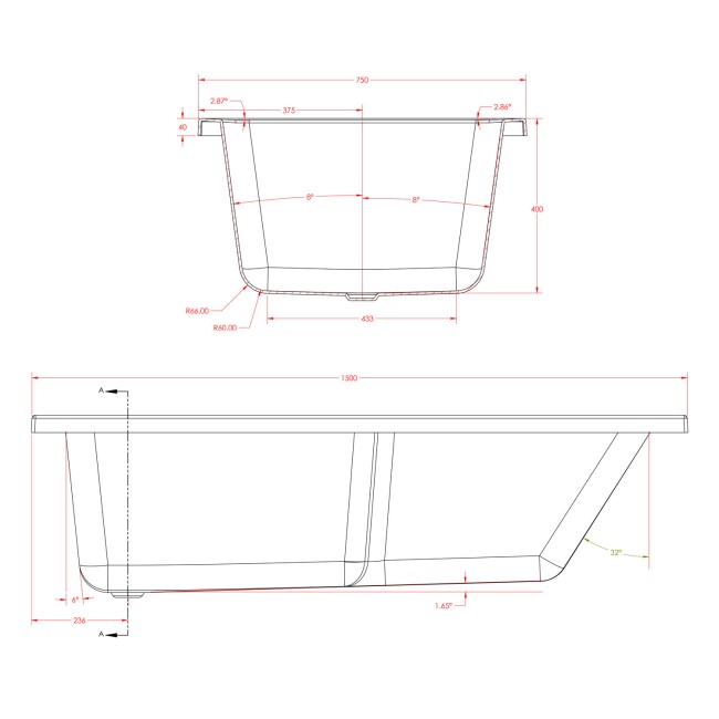 Single Ended Shower Bath with Front Panel & Chrome Bath Screen 1500 x 750mm - Cotswold