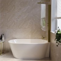 Freestanding Shower Bath Single Ended Right Hand Corner with Brass Bath Screen 1600 x 780mm - Cove