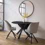 Round Black Oak Drop Leaf Dining Table Set with 2 Grey Upholstered Swivel Chairs - Seats 2 - Carson