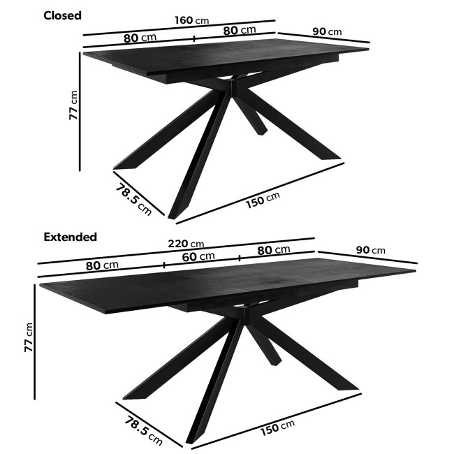 Large Black Oak Extendable Dining Table -Seats 6 - 8 - Carson