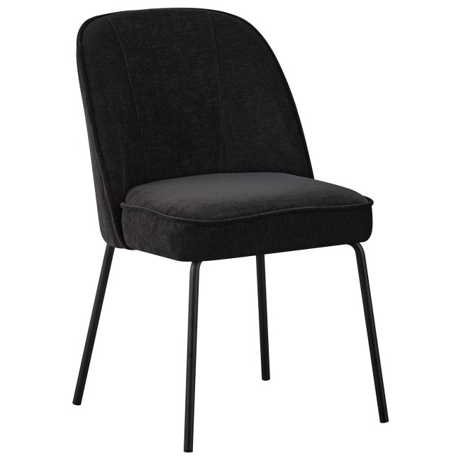 Set of 2 Black Fabric Dining Chairs with Piped Detail - Leighton