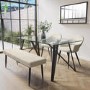 Glass Dining Table Set with 2 Beige Upholstered Chairs & 1 Bench - Seats 4 - Dax