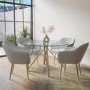 Round Glass Dining Table Set with Gold Legs with 4 Cream Boucle Chairs - Seats 4 - Dax