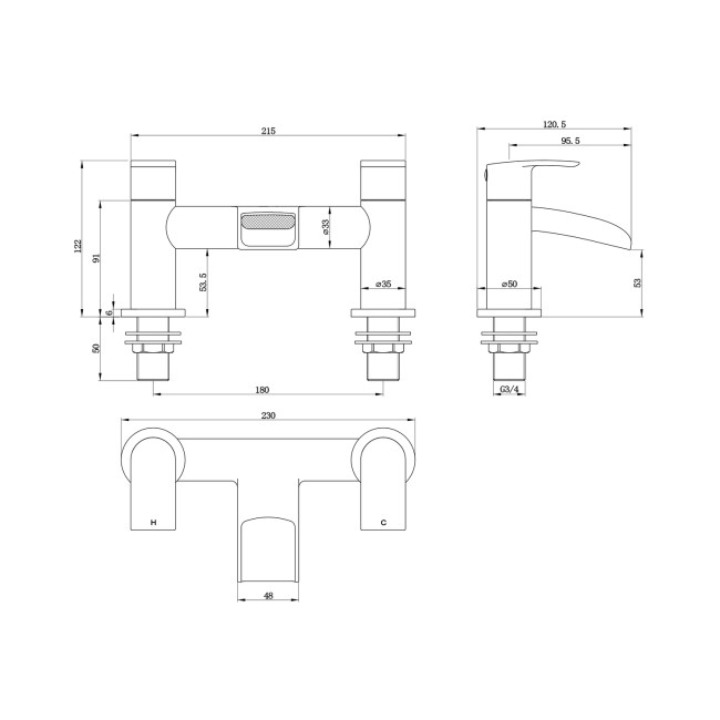 Matt Black Bath Mixer Tap - Elina