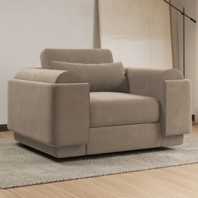 3 Seater Sofa and Armchair Set with Footstool in Mink Velvet - Elvi