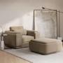 Mink Velvet Armchair and Footstool Set - Elvi