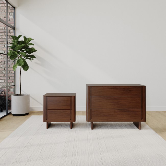 Dark Wood Bedside Table and Chest of Drawers Set - Emile Sustainable Furniture