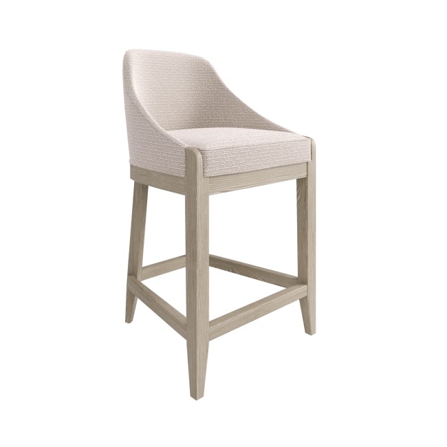 Set of 2 Beige Textured Fabric Kitchen Stools With Back  - Etta