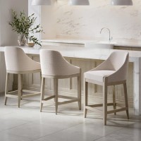 Set of 3 Beige Textured Upholstered Kitchen Stools With Back  - Etta