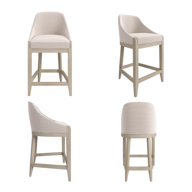 Set of 4 Beige Textured Upholstered Kitchen Stools With Back  - Etta