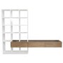 Dark Oak and White Gloss Wall Hung Bookcase with Open Shelving and Drawers - Everett