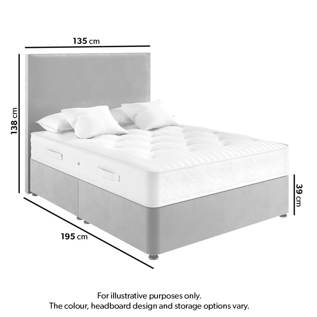 Grey Velvet Double Divan Bed with 2 Drawers and Plain Headboard - Langston