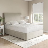 Beige Velvet Double Divan Bed with 2 Drawers and Plain Headboard - Langston