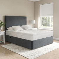 Grey Velvet King Size Divan Ottoman Bed with Plain Headboard - Langston