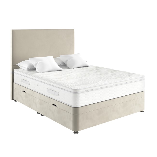 Beige Velvet King Size Divan Ottoman Bed with Plain Headboard - Langston