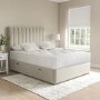 Beige Velvet Double Divan Ottoman Bed with Vertical Stripe Headboard - Langston