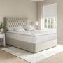 Beige Velvet Single Divan Bed with Chesterfield Headboard - Langston