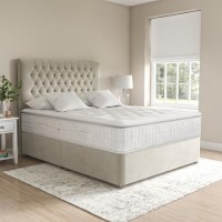 Beige Velvet Double Divan Bed with Chesterfield Headboard - Langston