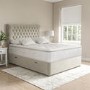 Beige Velvet King Size Divan Ottoman Bed with Chesterfield Headboard - Langston