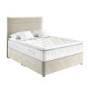 Beige Velvet Single Divan Bed with Horizontal Stripe Headboard - Langston