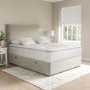 Beige Velvet Double Divan Ottoman Bed with Horizontal Stripe Headboard - Langston